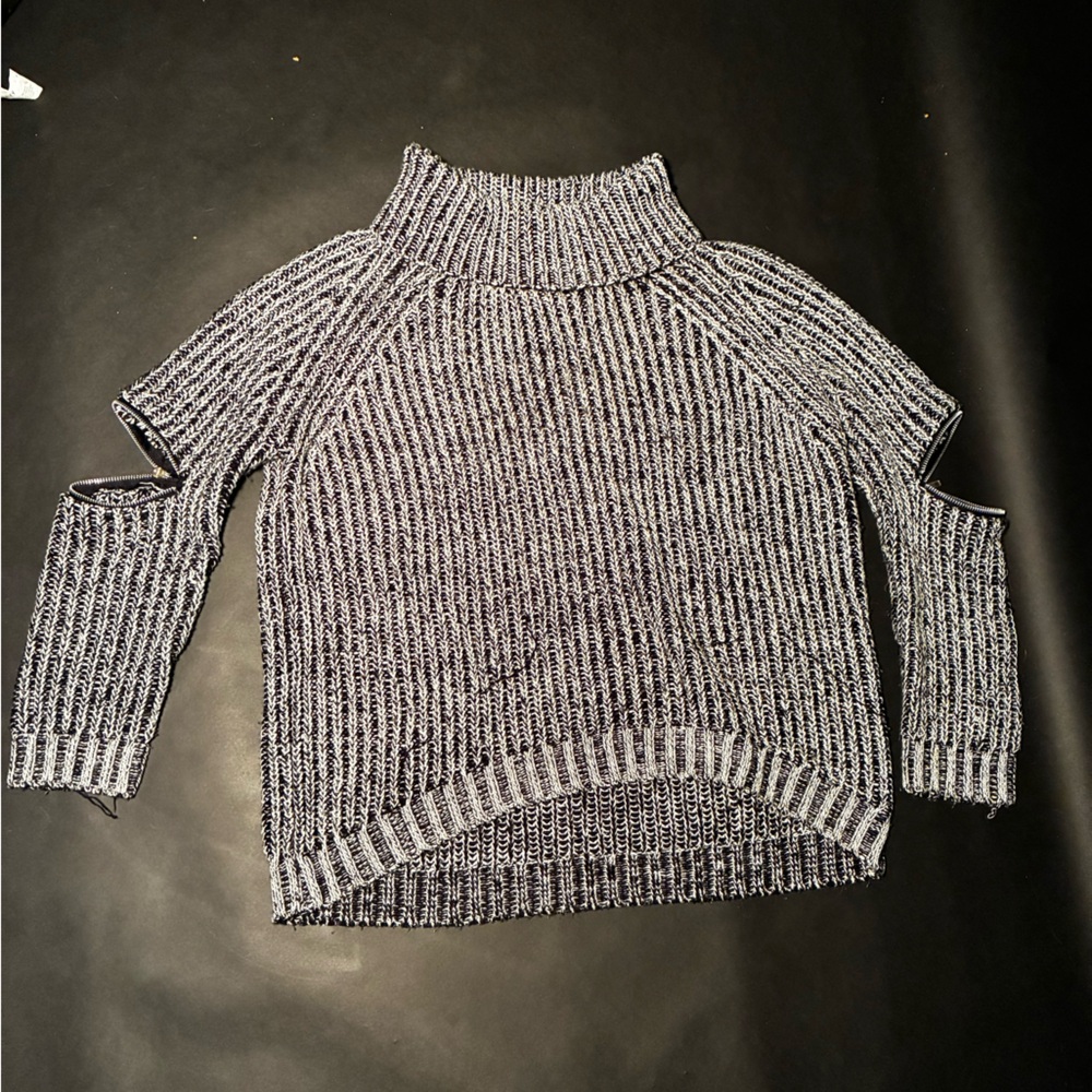 Saks Fifth Avenue Black and White Off-the-Shoulder Sweater